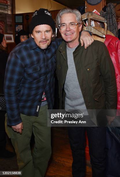 Ethan Hawke and Kyle MacLachlan of 'Tesla' attend the Pizza Hut x Legion M Lounge during Sundance Film Festival on January 26, 2020 in Park City,...
