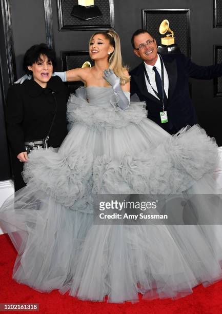 Joan Grande, Ariana Grande, and Edward Butera attend the 62nd Annual GRAMMY Awards at Staples Center on January 26, 2020 in Los Angeles, California.