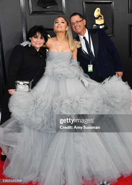 Joan Grande, Ariana Grande, and Edward Butera attend the 62nd Annual GRAMMY Awards at Staples Center on January 26, 2020 in Los Angeles, California.