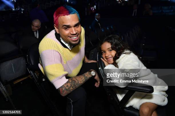 Chris Brown and Royalty Brown attends the 62nd Annual GRAMMY Awards at STAPLES Center on January 26, 2020 in Los Angeles, California.