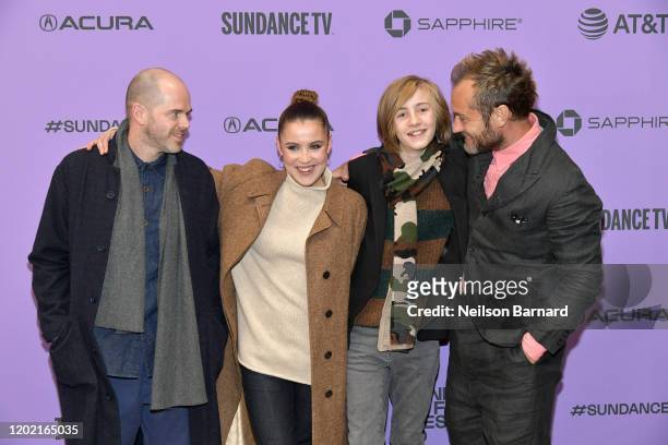 Sean Durkin, Oona Roche, Charlie Shotwell, and Jude Law attend the 2020 Sundance Film Festival - "The Nest" Premiere at Eccles Center Theatre on...