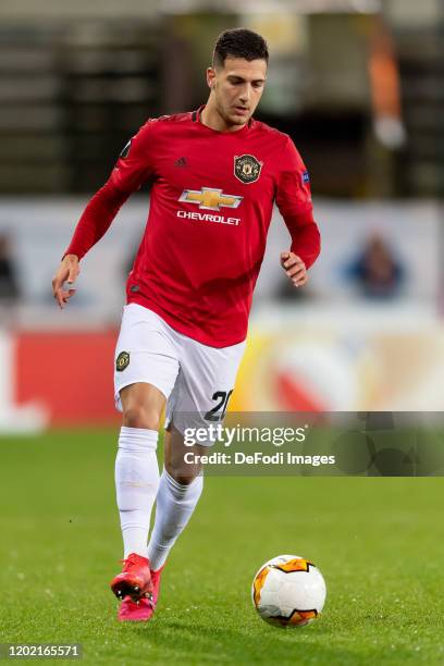 Diogo Dalot of Manchester United controls the ball during the UEFA Europa League round of 32 first leg match between Club Brugge and Manchester...