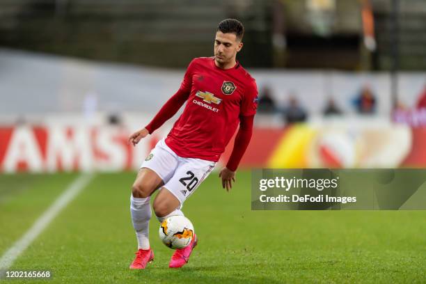 Diogo Dalot of Manchester United controls the ball during the UEFA Europa League round of 32 first leg match between Club Brugge and Manchester...