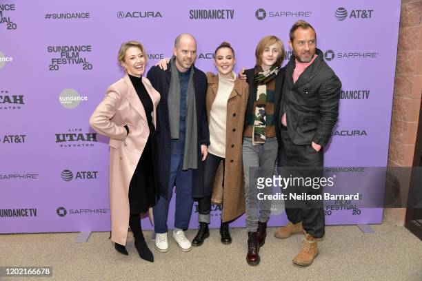 Carrie Coon, Sean Durkin, Oona Roche, Charlie Shotwell and Jude Law attend the 2020 Sundance Film Festival - "The Nest" Premiere at Eccles Center...