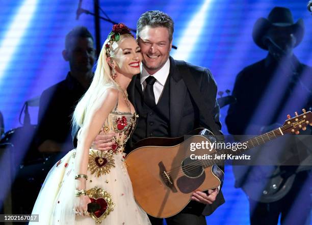 Gwen Stefani and Blake Shelton perform onstage during the 62nd Annual GRAMMY Awards at Staples Center on January 26, 2020 in Los Angeles, California.