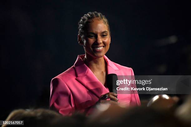 Alicia Keys speaks onstage during the 62nd Annual GRAMMY Awards at Staples Center on January 26, 2020 in Los Angeles, California.