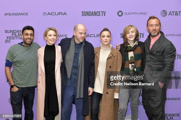 Adeel Akhtar, Carrie Coon, Sean Durkin, Oona Roche, Charlie Shotwell and Jude Law attend the 2020 Sundance Film Festival - "The Nest" Premiere at...
