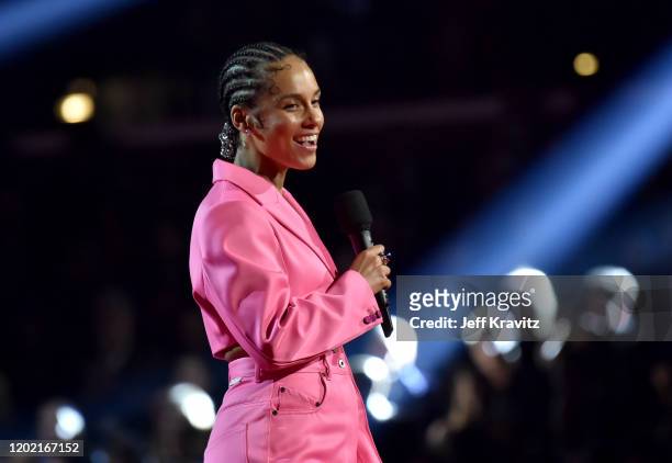 Host Alicia Keys speaks onstage during the 62nd Annual GRAMMY Awards at Staples Center on January 26, 2020 in Los Angeles, California.