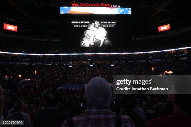 Moment of silence is observed for former player Kobe Bryant before a game between the New Orleans Pelicans and the Boston Celtics at the Smoothie...