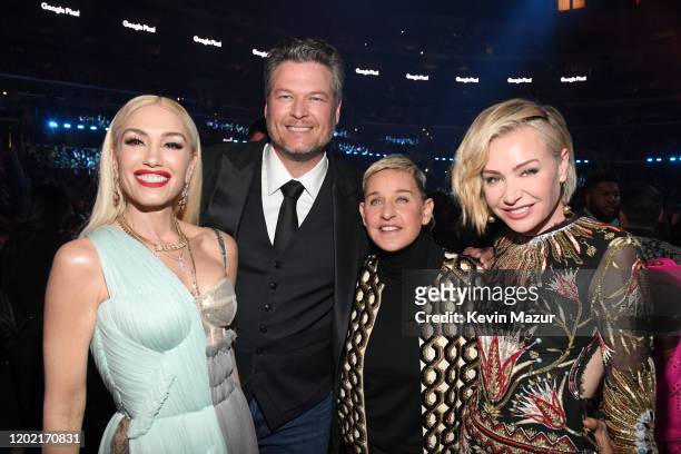 Gwen Stefani, Blake Shelton, Ellen DeGeneres, and Portia de Rossi during the 62nd Annual GRAMMY Awards at STAPLES Center on January 26, 2020 in Los...