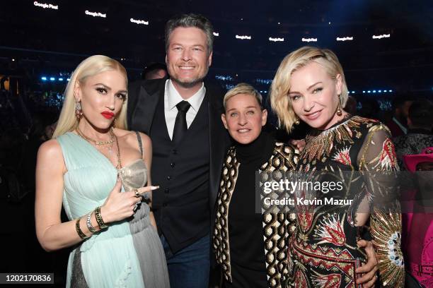 Gwen Stefani, Blake Shelton, Ellen DeGeneres, and Portia de Rossi during the 62nd Annual GRAMMY Awards at STAPLES Center on January 26, 2020 in Los...