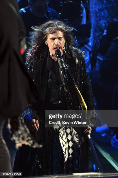 Steven Tyler of music group Aerosmith performs onstage during the 62nd Annual GRAMMY Awards at STAPLES Center on January 26, 2020 in Los Angeles,...