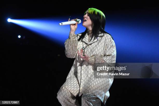 Billie Eilish during the 62nd Annual GRAMMY Awards at STAPLES Center on January 26, 2020 in Los Angeles, California.