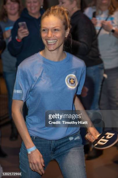 Tracy Spiridakos participates in the "Paddle Battle" to benefit the 100 Club of Chicago at SPiN Chicago on January 26, 2020 in Chicago, Illinois.