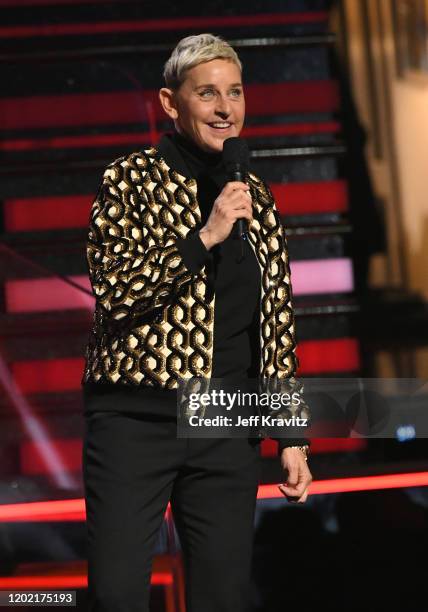 Ellen DeGeneres speaks onstage during the 62nd Annual GRAMMY Awards at Staples Center on January 26, 2020 in Los Angeles, California.