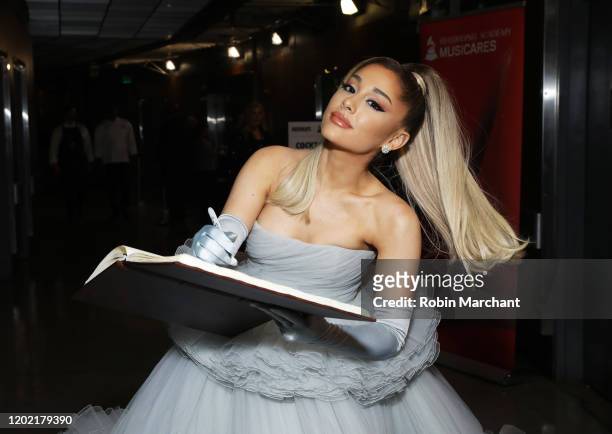 Ariana Grande is seen at the GRAMMY Charities Signings during the 62nd Annual GRAMMY Awards at STAPLES Center on January 26, 2020 in Los Angeles,...