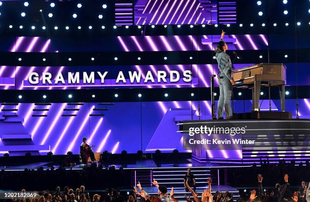 Brittany Howard and host Alicia Keys perform onstage during the 62nd Annual GRAMMY Awards at STAPLES Center on January 26, 2020 in Los Angeles,...