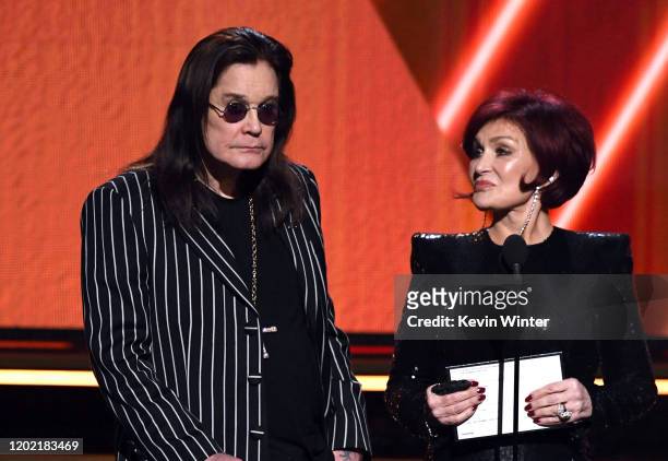 Ozzy Osbourne and Sharon Osbourne speak onstage during the 62nd Annual GRAMMY Awards at STAPLES Center on January 26, 2020 in Los Angeles, California.