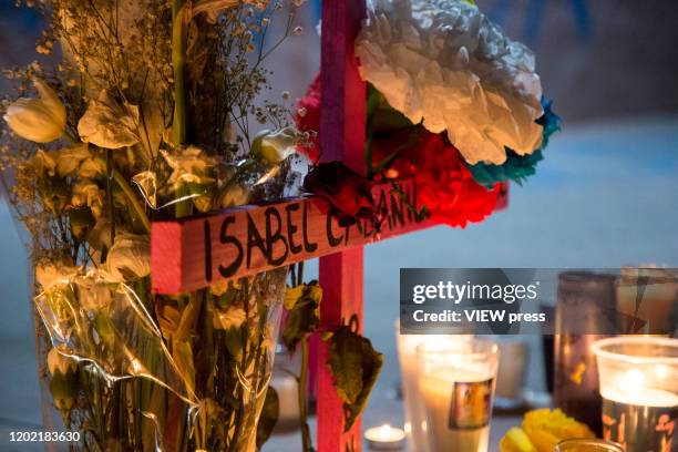 Hundreds of protesters participate in a protest to demand justice for the murder of Isabel Cabanillas in Ciudad Juarez, a women's rights activist...