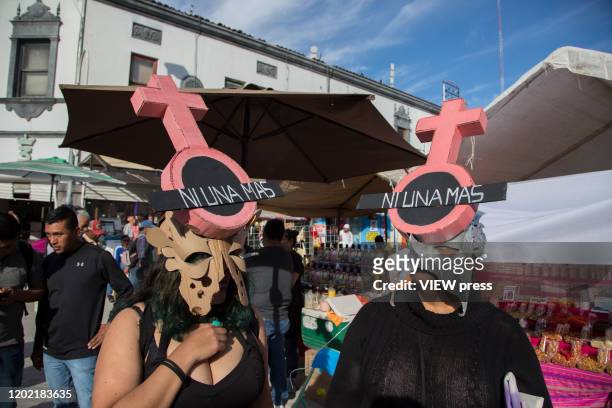 Hundreds of protesters participate in a protest to demand justice for the murder of Isabel Cabanillas in Ciudad Juarez, a women's rights activist...
