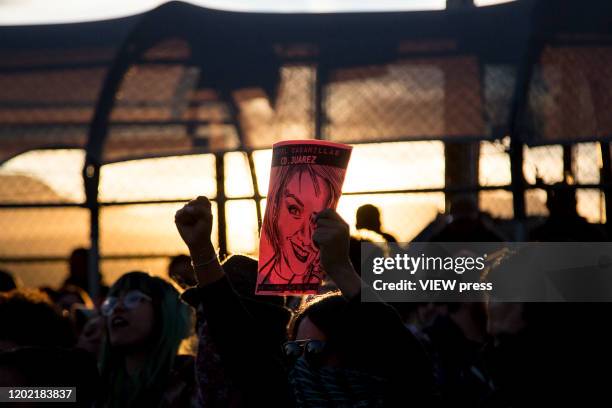 Hundreds of protesters participate in a protest to demand justice for the murder of Isabel Cabanillas in Ciudad Juarez, a women's rights activist...