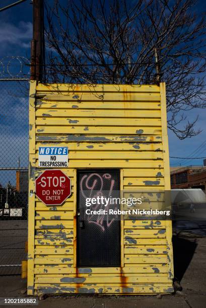 Security entrance lies unused at an industrial parking lot in Maspeth, New York, January 11, 2020. The industrial area runs along the Newtown Creek,...