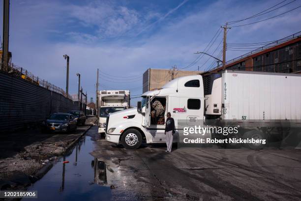 Broken-down tractor-trailer blocks traffic along an industrial route in Maspeth, New York, January 11, 2020. The industrial area runs along the...