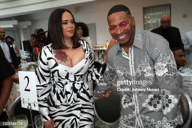 Faith Evans and Stevie J attend the Bryan Michael Cox 16th Annual Music And Memory Pre-Grammy Brunch 2020 at SLS Hotel on January 26, 2020 in Beverly...