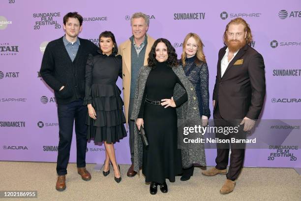 Zach Woods, Zoë Chao, Will Ferrell, Julia Louis-Dreyfus, Miranda Otto, and Kristofer Hivju attend the 2020 Sundance Film Festival - "Downhill"...