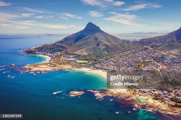 cape town camps bay clifton scenic aerial view south africa - cidade do cabo - fotografias e filmes do acervo