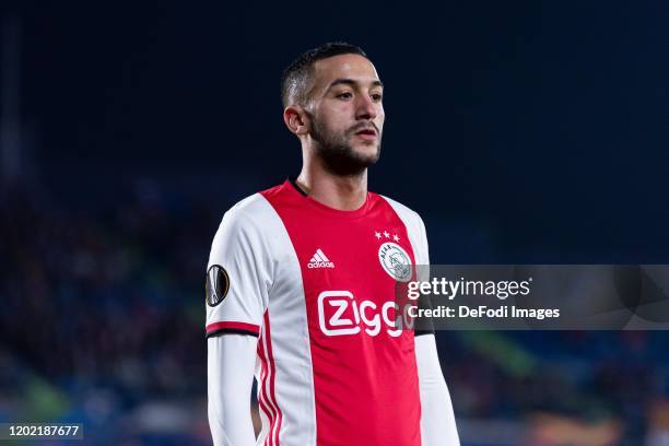 Hakim Ziyech of AFC Ajax looks on during the UEFA Europa League round of 32 first leg match between Getafe CF and AFC Ajax at Coliseum Alfonso Perez...