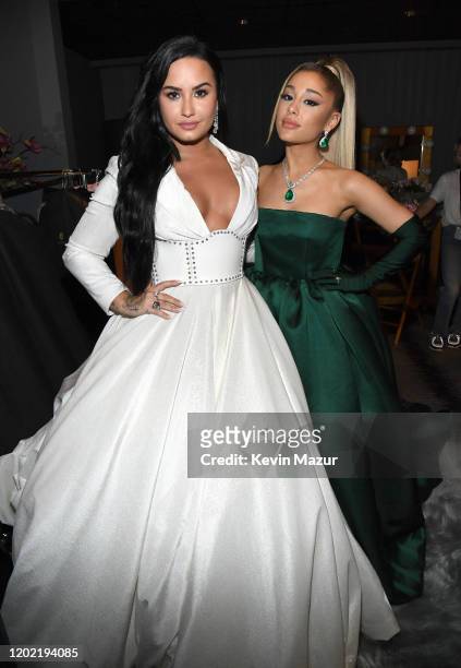 Demi Lovato and Ariana Grande during the 62nd Annual GRAMMY Awards at STAPLES Center on January 26, 2020 in Los Angeles, California.