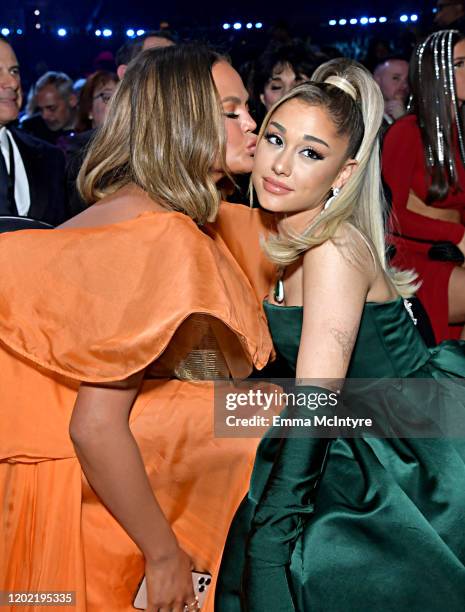 Chrissy Teigen and Ariana Grande attend the 62nd Annual GRAMMY Awards at STAPLES Center on January 26, 2020 in Los Angeles, California.