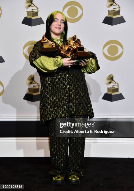 Billie Eilish, winner of Record of the Year for "Bad Guy", Album of the Year for "when we all fall asleep, where do we go?", Song of the Year for...