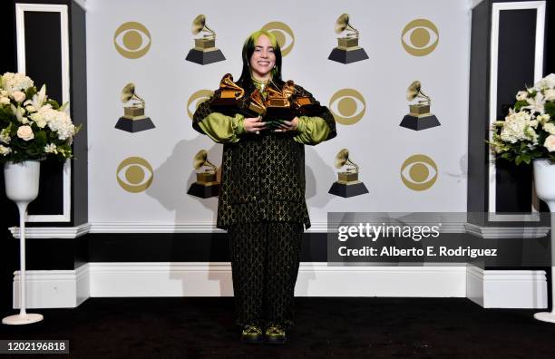 Billie Eilish, winner of Record of the Year for "Bad Guy", Album of the Year for "when we all fall asleep, where do we go?", Song of the Year for...