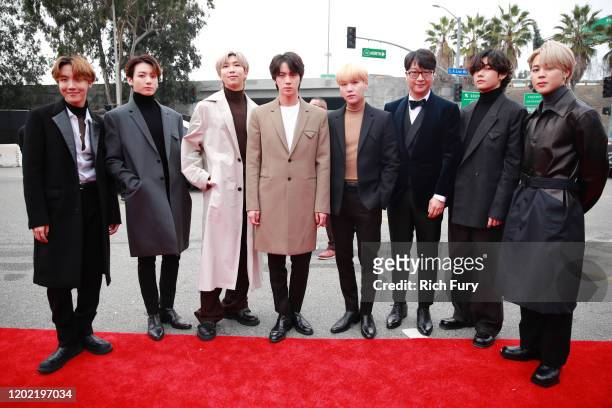 Members of BTS and CEO of Big Hit Entertainment Lenzo Yoon attend the 62nd Annual GRAMMY Awards at STAPLES Center on January 26, 2020 in Los Angeles,...