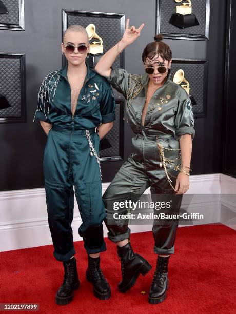 Carmen Vandenberg and Rosie Oddie of 'Bones UK' attend the 62nd Annual GRAMMY Awards at Staples Center on January 26, 2020 in Los Angeles, California.