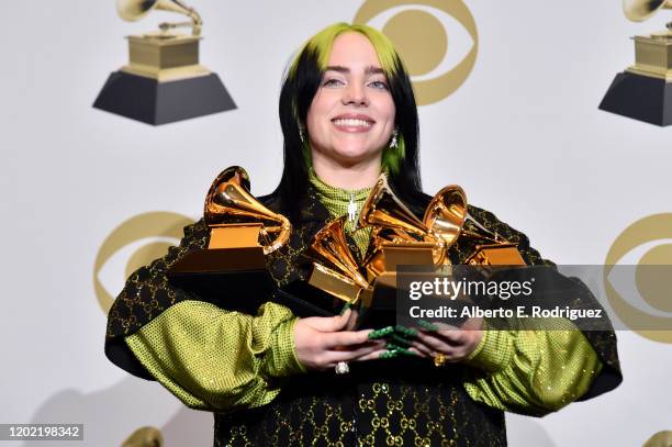 Billie Eilish, winner of Record of the Year for "Bad Guy", Album of the Year for "when we all fall asleep, where do we go?", Song of the Year for...