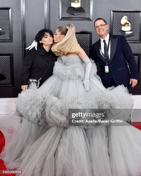 Joan Grande, Ariana Grande and Edward Butera attend the 62nd Annual GRAMMY Awards at Staples Center on January 26, 2020 in Los Angeles, California.