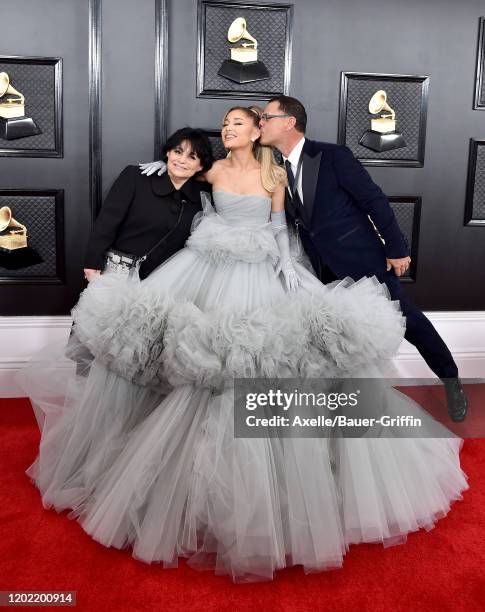 Joan Grande, Ariana Grande and Edward Butera attend the 62nd Annual GRAMMY Awards at Staples Center on January 26, 2020 in Los Angeles, California.