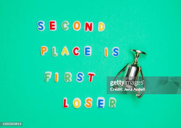 loser second place trophy, negative thinking - sports business awards 2016 stock pictures, royalty-free photos & images