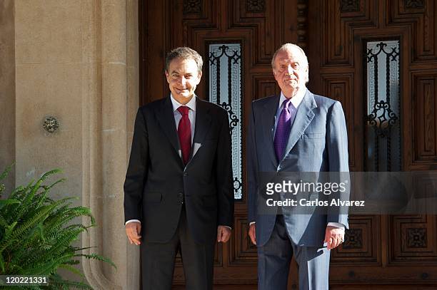 King Juan Carlos of Spain receives Spanish President Jose Luis Rodriguez Zapatero at Marivent Palace on August 1, 2011 in Palma de Mallorca, Spain.