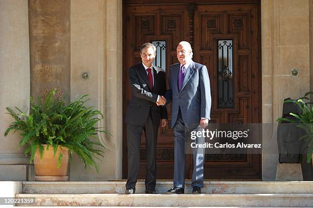 King Juan Carlos of Spain receives Spanish President Jose Luis Rodriguez Zapatero at Marivent Palace on August 1, 2011 in Palma de Mallorca, Spain.