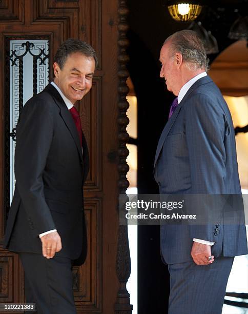 King Juan Carlos of Spain receives Spanish President Jose Luis Rodriguez Zapatero at Marivent Palace on August 1, 2011 in Palma de Mallorca, Spain.