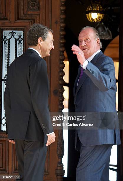 King Juan Carlos of Spain receives Spanish President Jose Luis Rodriguez Zapatero at Marivent Palace on August 1, 2011 in Palma de Mallorca, Spain.