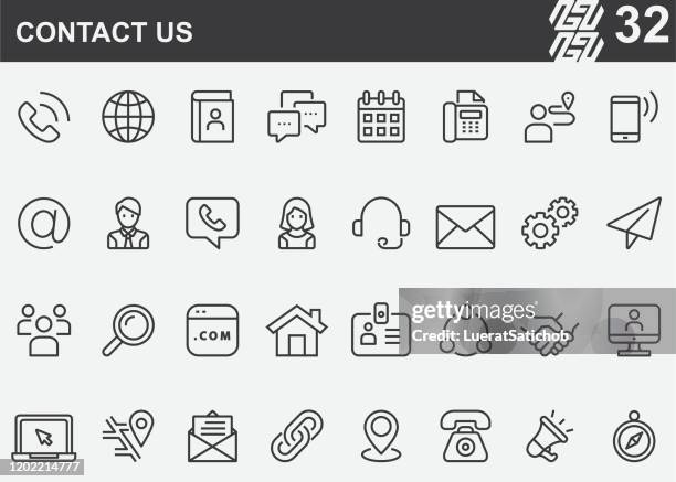 contact us line icons - telephone directory stock illustrations