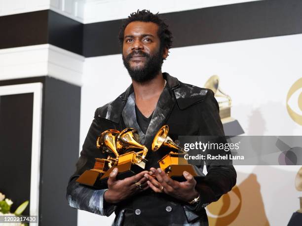 Gary Clark Jr. Poses in the press room for Best Rock Song, Best Rock Performance and Best Contemporary Blues Album during the 62nd Annual GRAMMY...