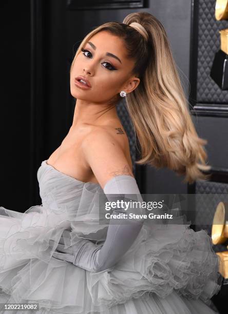 Ariana Grande arrives at the 62nd Annual GRAMMY Awards at Staples Center on January 26, 2020 in Los Angeles, California.