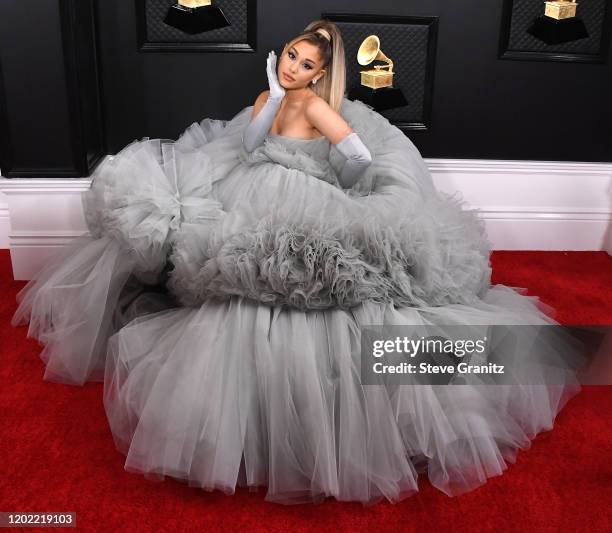 Ariana Grande arrives at the 62nd Annual GRAMMY Awards at Staples Center on January 26, 2020 in Los Angeles, California.