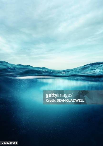 underwater and above water - sea stock pictures, royalty-free photos & images